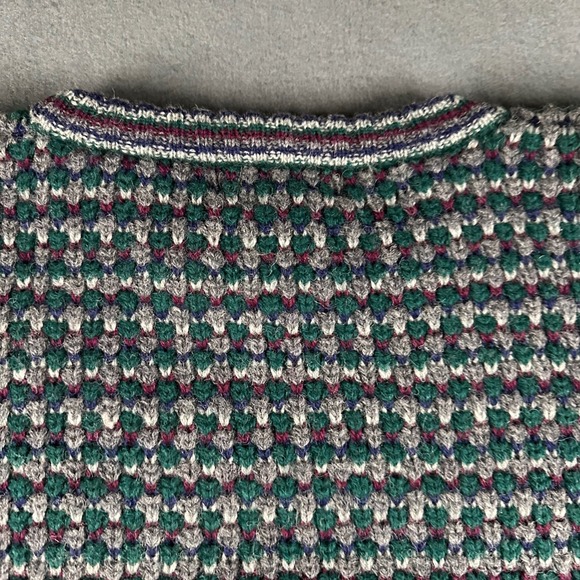 Vtg Eddie Bauer Mens XL 100% Wool Chunk Knit Sweater Green Burgundy Crew Neck - Picture 12 of 14